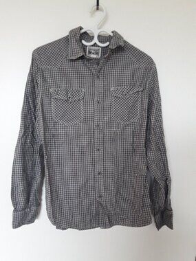 Converse One Star Men’s Button‑Up Shirt – Gray Checkered – Size S